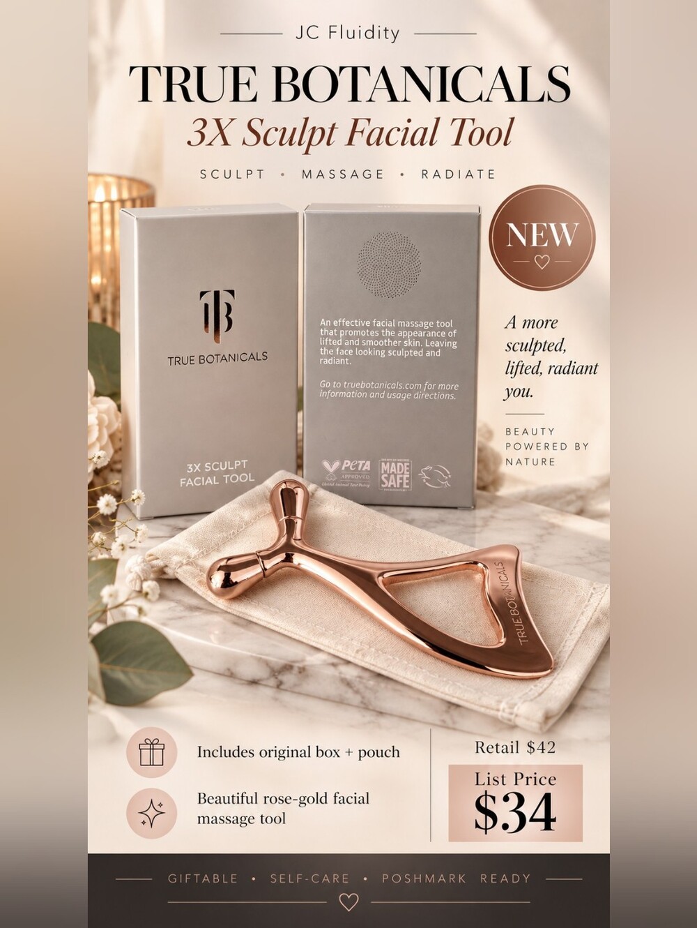 True Botanicals 3X Sculpt Facial Tool NEW in Box